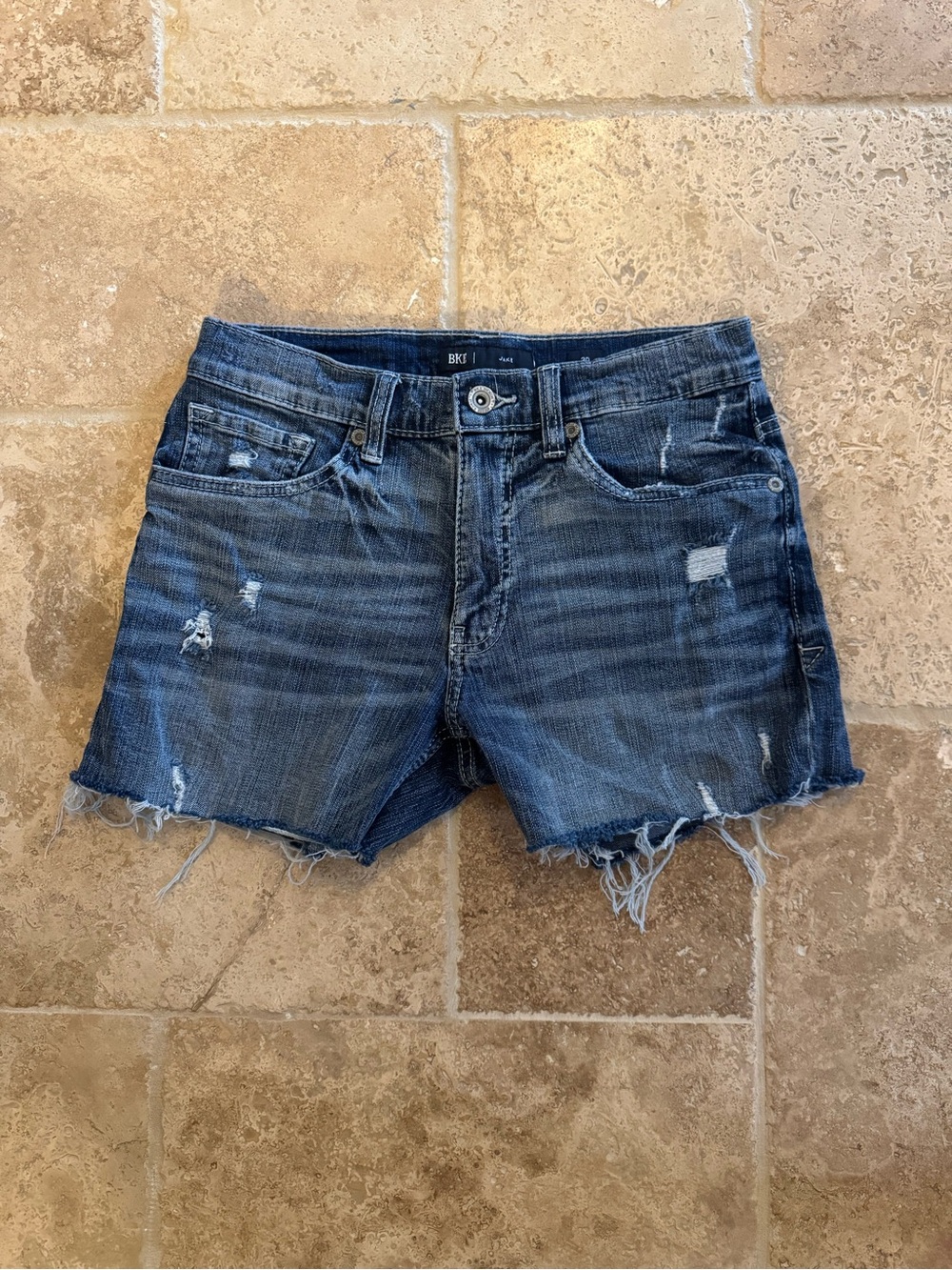 BKE Women's Distressed Denim Jean Shorts - Blue